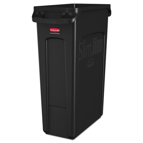 Indoor Waste Receptacles | Rubbermaid Commercial FG354060BLA 23 Gallon Rectangular Plastic Slim Jim Receptacle W/venting Channels - Black image number 0