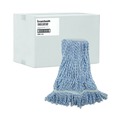 Mop Heads | Boardwalk BWK542CT Narrow Floor Finish Rayon/Polyester Mop Head - Medium, White/Blue (12/Carton) image number 0