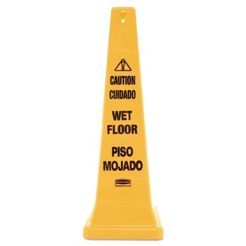 SIGNS | Rubbermaid Commercial FG627677YEL 12.25 in. x 12.25 in. x 36 in. Multilingual Wet Floor Safety Cone