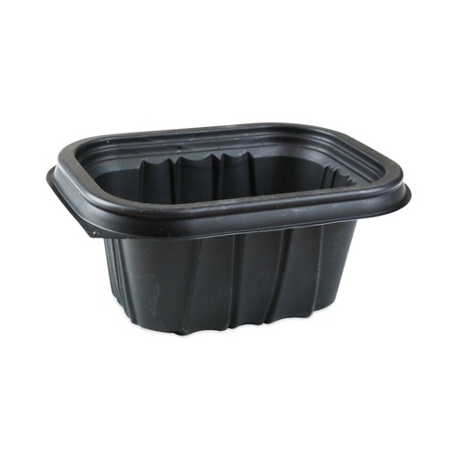 Food Containers & Lids | Pactiv Corp. YCNB6X412000 EarthChoice Entree2Go 12 oz. 5.65 in. x 4.25 in. x 2.57 in. Plastic Takeout Container - Black image number 0