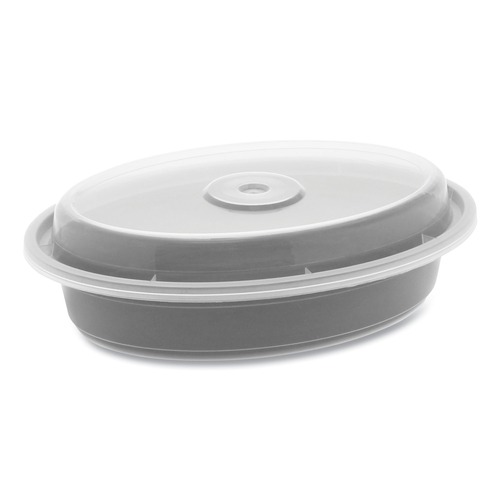Food Containers & Lids | Pactiv Corp. OC12B Newspring VERSAtainer 6.8 x 4.8 x 1.45 12 oz Oval Plastic Microwavable Containers - Black/Clear (150/Carton) image number 0