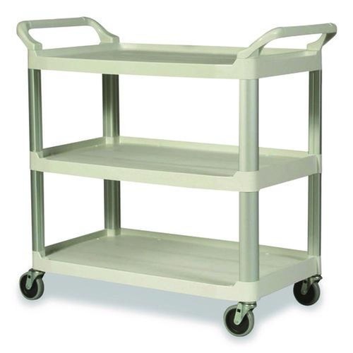 Carts | Rubbermaid Commercial FG409100OWHT 40.63 in. x 20 in. x 37.81 in. 300 lbs. Capacity 3 Shelves Plastic Xtra Utility Cart with Open Sides - Off-White image number 0