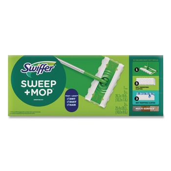 Swiffer 80810204 Sweep and Mop 12.4 in. x 2.95 in. 2-in-1 Dry/Wet Floor Mopping and Sweeping Kit - Silver Plastic Handle (6/Carton)