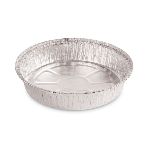 Food Containers & Lids | Boardwalk BWKROUND9 48 oz. 9 in. Diameter x 1.66 in. Round Aluminum To-Go Containers - Silver (500/Carton) image number 0