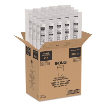 SOLO 412RCN-PLANET Recycled Content PCF Paper Hot Cups ProPlanet Seal 12 oz White/Blue (1000/Carton)