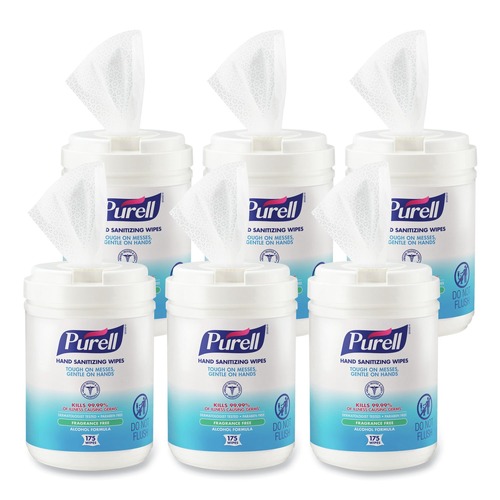 Hand Sanitizing Wipes | PURELL 9031-06 6 in. x 7 in. Unscented Alcohol Formula Hand Sanitizing Wipes - White (6 Canisters/Carton) image number 0