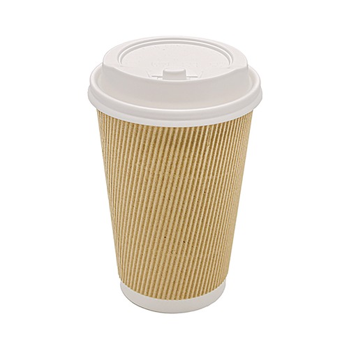 Cups | Karat C-KRC516 16 oz Ripple Hot Cups - Kraft/White (500/Carton) image number 0