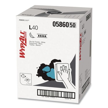 PRODUCTS | WypAll 05860 19.5 in. x 42 in. L40 Dry Up Towels - White (200 Towels/Carton)