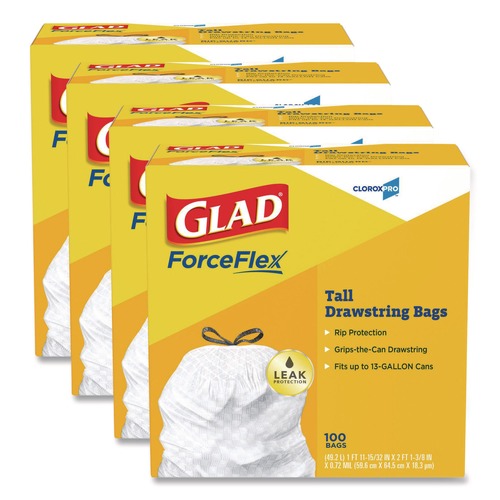 Drawstring & Kitchen Bags | Glad 78526 Tall 13 gal. 24 in. x 27.38 in. Kitchen Drawstring Trash Bags - Gray (100 Bags/Box, 4 Boxes/Carton) image number 0