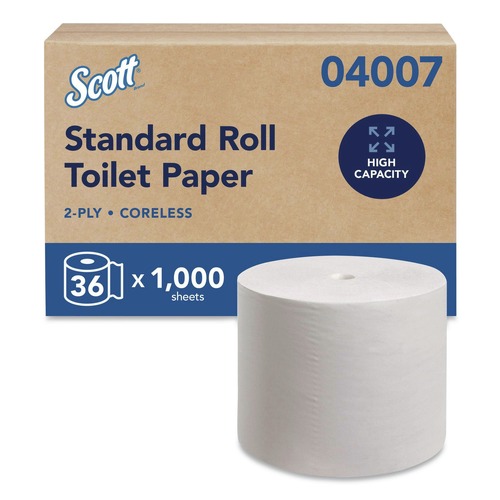 Perforated Roll & Hand Towels | Scott 04007 Essential Coreless SRB Septic Safe 2-Ply Bathroom Tissue - White (36/Carton) image number 0