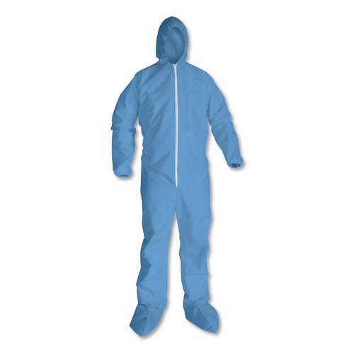 Cleaning Cloths & Wipes | KleenGuard 45357 A65 Zipper Front Hood and Boot Flame-Resistant Coveralls with Elastic Wrist and Ankles - Quadruple Extra Large/Blue (21/Carton) image number 0