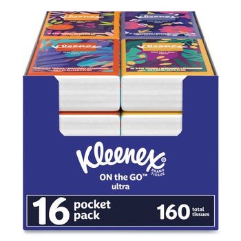 Kleenex 54635 3-Ply On The Go Packs Facial Tissues - White (10/Pouch, 16 Pouches/Pack, 6 Packs/Carton)