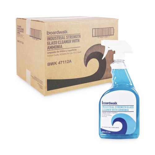 Disinfecting & Cleaning Solutions | Boardwalk 585600-12ESSN 32 oz. Trigger Spray Bottle Industrial Strength Glass Cleaner with Ammonia - Unscented (12/Carton) image number 0