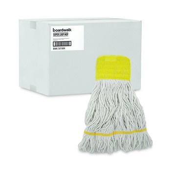 Boardwalk BWK501WH 5 in. Headband Cotton/Synthetic Super Loop Wet Mop Head - Small, White (12/Carton)