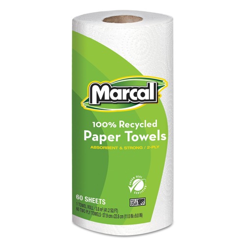 Perforated Roll & Hand Towels | Marcal 6709 2 Ply 9 in. x 11 in. 60 Sheets 100% Premium Recycled Kitchen Roll Towels (15/Carton) image number 0