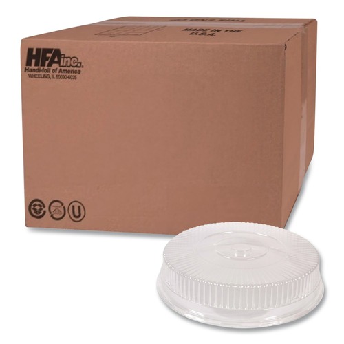 Food Containers & Lids | Handi-Foil 2012DL 16 in. Diameter Round Embossed Plastic Dome Lid Fits 212/213 - Clear (25/Carton) image number 0