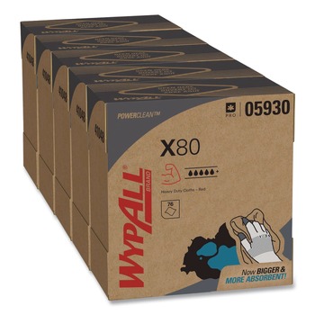 WypAll 05930 8.34 in. x 16.8 in. X80 Cloths HYDROKNIT POP-UP Box - Red (80/Box, 5 Boxes/Carton)