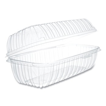 Dart C99HT1 Showtime 5.1 in. x 9.9 in. x 3.5 in. 29.9 oz. Hinged Plastic Hoagie Containers - Clear (200/Carton)