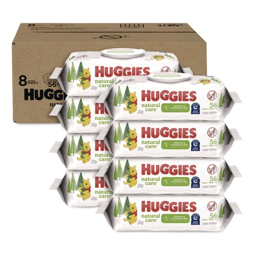 Hand Sanitizing Wipes | Huggies 31803 Natural Care 3.88 in. x 6.6 in. 1-Ply Sensitive Baby Wipes - Unscented White (8/Carton) image number 0