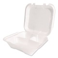Food Containers & Lids | Plastifar 12094 9 in. x 9 in. x 3 in. Secure Two Tab Latch Poly Bag 3 Compartments Foam Hinged Lid Container - White (200/Carton) image number 1