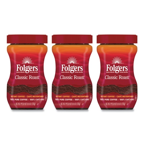 Coffee - Caffeinated | Folgers 2550020629 8 oz Jar Medium Instant Coffee Crystals - Classic Roast image number 0