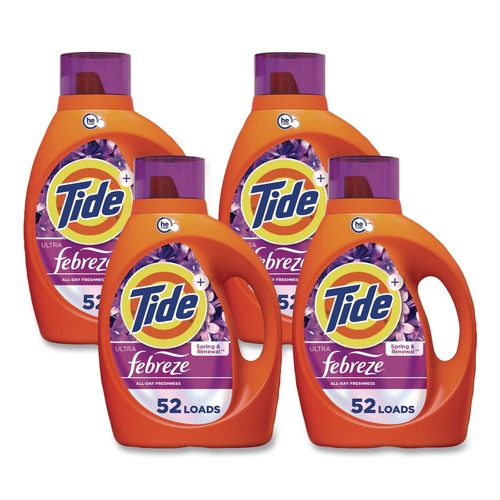 Laundry Detergents | Tide 87566 Plus Febreze 84 oz. Bottle HE Liquid Laundry Detergent - Spring and Renewal (4/Carton) image number 0