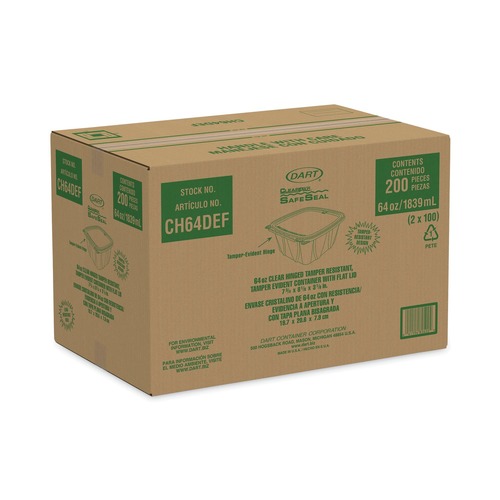 Food Containers & Lids | Dart CH64DEF ClearPac SafeSeal 8.1 in. x 7.8 in. x 3.3 in. Tamper-Resistant/Evident Containers - Clear (200/Carton) image number 0