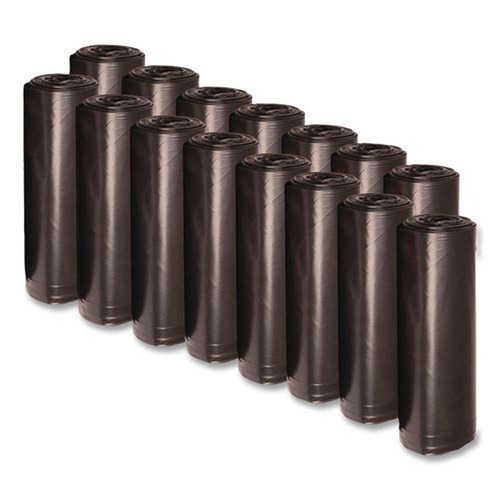 Low-Density Trash Bags | Boardwalk W4832YKKR01 24 in. x 32 in. 16 gal. 1 mil Perforated Roll Low-Density Waste Can Liners - Black (150/Carton) image number 0