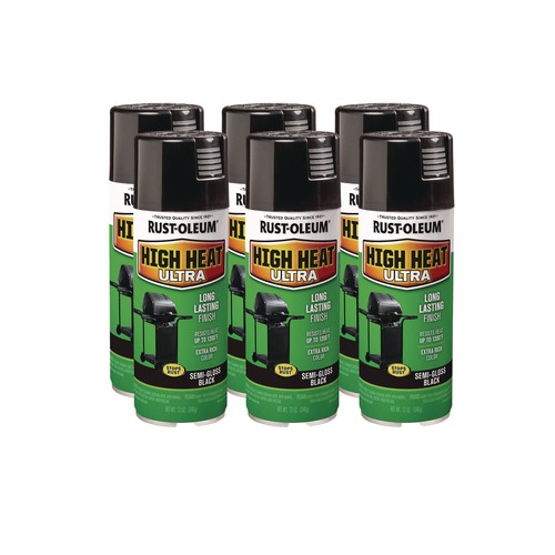 Paint & Paint Supplies | Rust-Oleum 241169 High Heat Enamel Spray Paint, Semi-Gloss Black, 12 oz Aerosol Can, 6/Carton image number 0