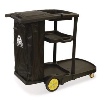  | Nexstep Commercial Products 96980 Premier Janitor Cart, 2 Shelves, Plastic, 18.25 x 44.5 x 38, Black