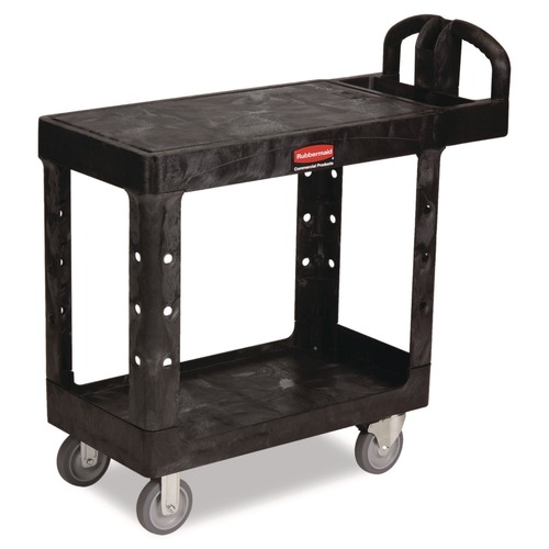 Carts | Rubbermaid Commercial FG450500BLA 19.19 in. x 37.88 in. x 33.33 in. 500 lb. Capacity Plastic Flat Shelf Utility Cart - Black image number 0