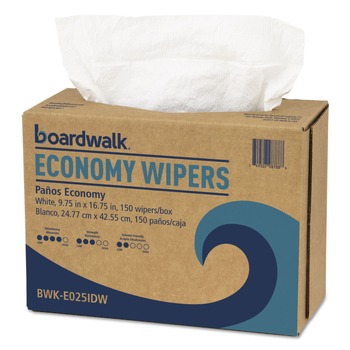 CLEANING CLOTHS AND WIPES | Boardwalk BWK-E025IDW 4-Ply 9.75 in. x 16.75 in. Scrim Wipers - White (150/Dispenser Pack, 6 Dispenser Packs/Carton)