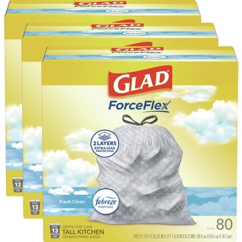 DRAWSTRING AND KITCHEN BAGS | Glad 78899 ForceFlex 24 in. x 27.38 in. 13 Gallon Kitchen Drawstring Trash Bags - Fresh Clean Scent/White (240/Carton)