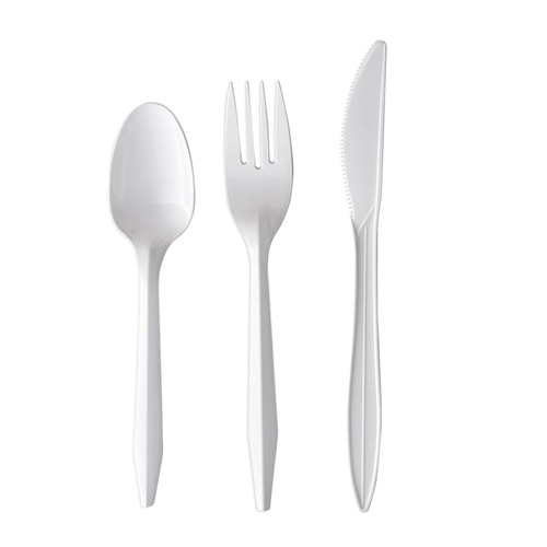 Cutlery Kits | Boardwalk BWK3KITWHPS 3-Piece Mediumweight Fork/Knife/Teaspoon Cutlery Kit - White (250/Carton) image number 0