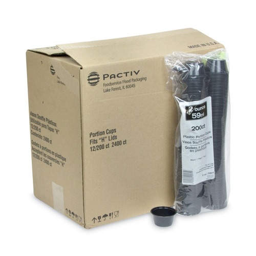 Cups | Pactiv Corp. YS200E 2 oz. Plastic Portion Cup - Black (200/Bag, 12 Bags/Carton) image number 0
