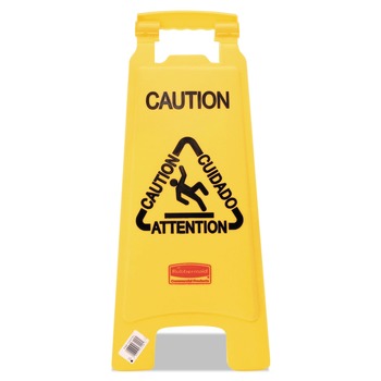 Rubbermaid Commercial FG611200YEL 11 in. x 12 in. x 25 in. Multilingual "Caution" Floor Sign - Bright Yellow