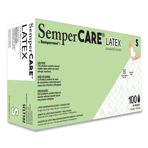 Janitorial Disposable & Single Use Gloves | SemperCare SCLT102 Latex Examination Gloves - Cream/Small (1000/Carton) image number 0