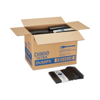 DISPOSABLE FORKS | Dixie DUSSF5 SmartStock Mediumweight Polystyrene Forks Tri-Tower Dispensing System Cutlery - Black (960/Carton)