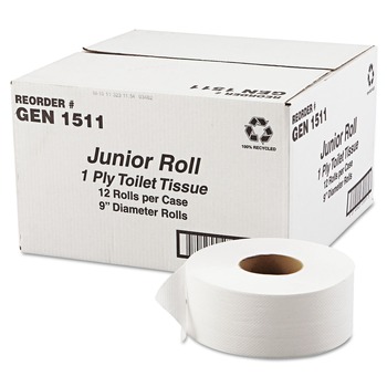 GEN G1511 3.3 in. x 1200 ft. 1-Ply JRT Septic Safe Jumbo Bath Tissue - White (12/Carton)