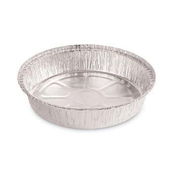 Boardwalk BWKROUND9 48 oz. 9 in. Diameter x 1.66 in. Round Aluminum To-Go Containers - Silver (500/Carton)