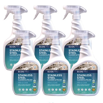 STAINLESS STEEL CLEANERS | ECOS PRO PL93306CT 32 oz. Stainless Steel Cleaner and Polish Spray Bottle - Free and Clear Scent (6/Carton)