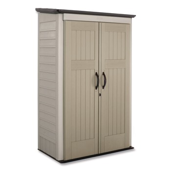 STORAGE | Rubbermaid FG5L3000SDONX Vertical Storage Shed 53 cu ft 2.5 ft x 4 ft x 7 ft Sandstone/Faint Maple
