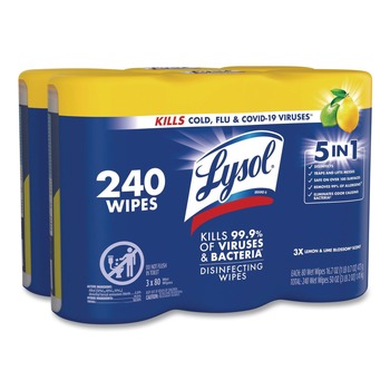 LYSOL Brand 19200-84251 7 in. x 7.25 in. 1-Ply Disinfecting Wipes - Lemon and Lime Blossom/White (2/Carton)