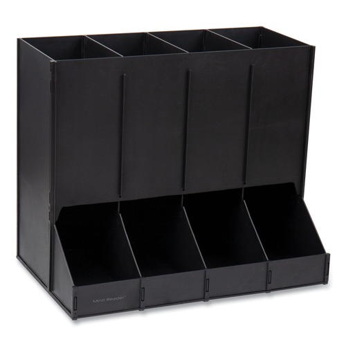 Perforated Roll & Hand Towels | Mind Reader CPODBK-BLK 14.25 in. x 9 in. x 12.15 in. 4-Compartment Anchor Collection Single Serve Pod Countertop Dispenser - Black image number 0