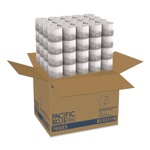 Floor Dusters & Accessories | Georgia Pacific Professional 19885 2-Ply Septic Safe Pacific Blue Basic Embossed Bathroom Tissue - White (80 Rolls/Carton) image number 0