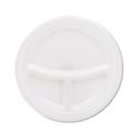 Plates | Dart 9CPWQR 3-Compartment 9 in. Diameter Mediumweight Foam Plates - White (125/Pack) image number 1