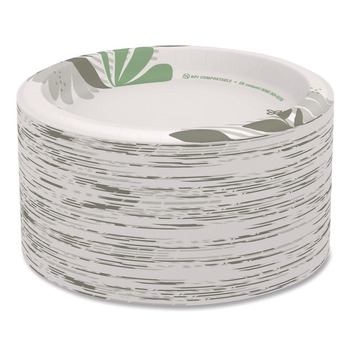 Dixie UX9PATH Pathways Soak-Proof Shield 8.5 in. Paper Plates - Green/Burgundy (125/Pack)