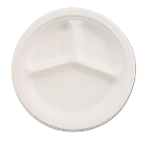 Plates | Chinet 21228 9 in. 3-Compartment Paper Plate - White (500/Carton) image number 0
