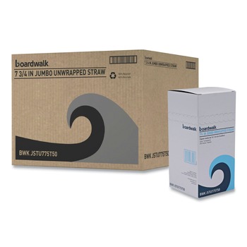 BEVERAGEWARE | Boardwalk BWKJSTU775T50 7.75 in. Unwrapped Plastic Jumbo Straws - Translucent (12500/Carton)