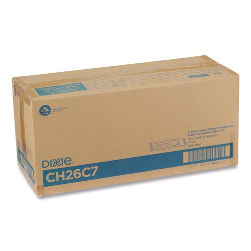 Perforated Roll & Hand Towels | Dixie CH26C7 Heavyweight Polystyrene Plastic Fork/Knife/Teaspoon - White (250/Carton) image number 0